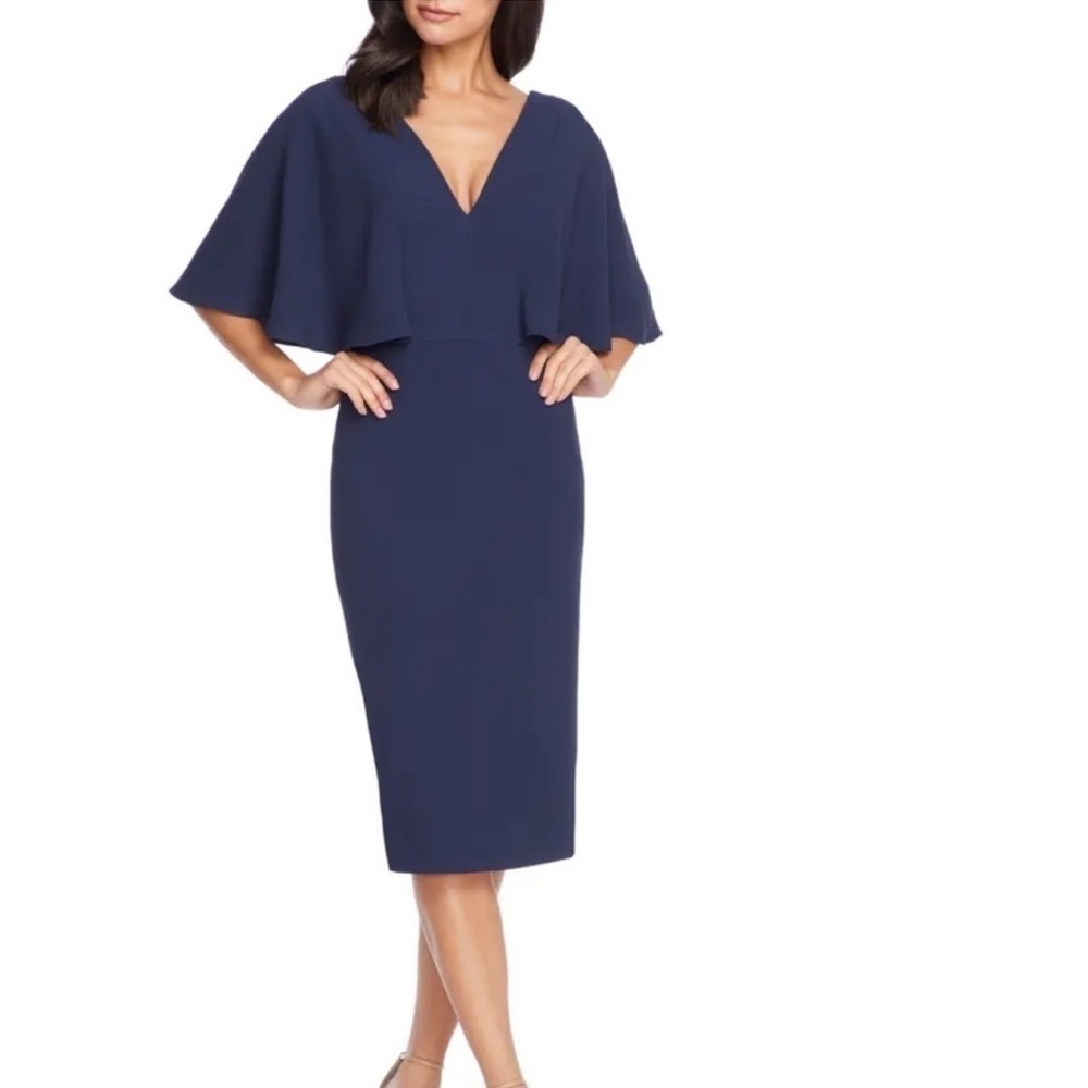 Dress the Population Louisa Butterfly Sleeve Cocktail Dress in Navy Blue